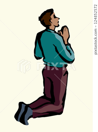 Vector drawing. Adult praying man 124852572