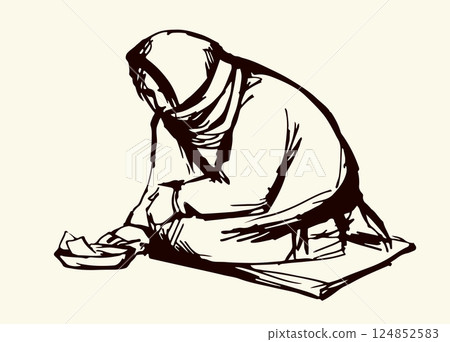 Vector Drawing. Girl askng for Alms Vector Drawing. Girl askng for Alms 124852583