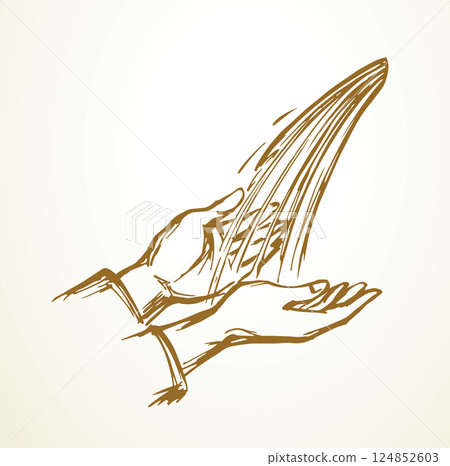 Vector drawing. Water pouring on the hands 124852603
