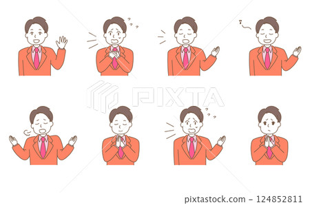 Illustration set of a young man in a suit doing various actions 124852811
