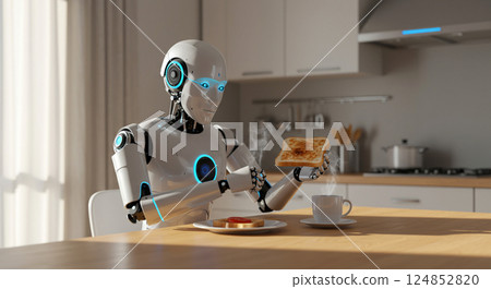 Domestic Android Enjoying Breakfast 124852820
