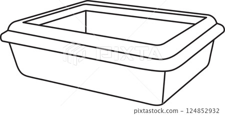 vector illustration, empty tray for a domestic cat, simple linear icons, doodle and sketch style, hand-drawn, isolated on a white background 124852932