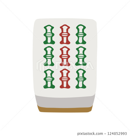 Hand-drawn illustration of mahjong tile nine-sac 124852993