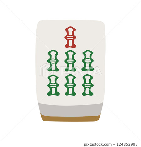 Hand-drawn illustration of a mahjong tile with seven sacs Hand-drawn illustration of a mahjong tile with seven sacs 124852995