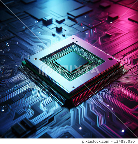 Computer Chip Dark Background with Circuit Board Texture Computer Chip Dark Background with Circuit Board Texture 124853050