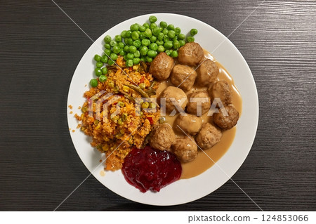 Swedish meatball dish served 124853066
