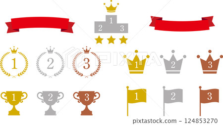 Laurel wreath and medal ranking illustration icon 2 124853270