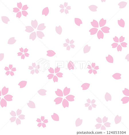 Seamless pattern of scattered cherry blossoms in pink 124853304