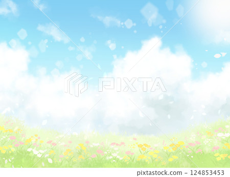 landscape with flower garden landscape with flower garden 124853453