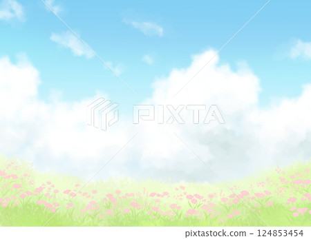 landscape with flower garden landscape with flower garden 124853454