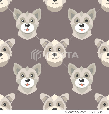 Seamless pattern of cute dog faces. Puppies seamless pattern. Cute background for kids. 124853498