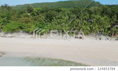 Aerial view of beautiful tropical sandy beach 124853784