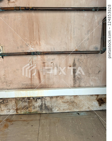 Old Copper Kitchen Bathroom Pipes in back condition house renovation DIY Project 124853828