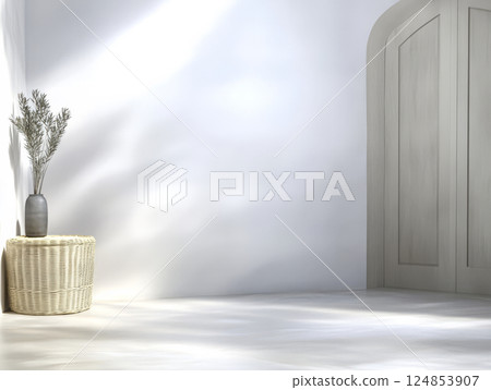 Bright and minimalistic interior design with natural elements in a tranquil setting 124853907