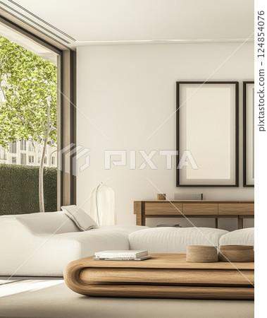 Modern living room with natural light and minimalist decor in a contemporary setting Modern living room with natural light and minimalist decor in a contemporary setting 124854076