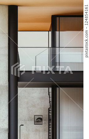 Modern architectural design showcasing sleek lines and minimalist aesthetics in a contemporary home 124854161