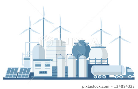 Green Hydrogen H2 Production from Renewable Energy Sources. Industrial Zone 124854322