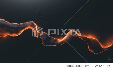 Abstract fire is flowing in dark background with orange glowing particles, creating a mesmerizing visual effect with its dynamic movement and vibrant colors 124854446