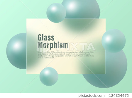 Glass morphism vector illustration with mint green background and glossy teal spheres Glass morphism vector illustration with mint green background and glossy teal spheres 124854475