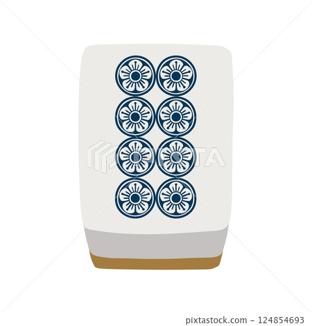 Hand-drawn illustration of a mahjong tile with a picture card 124854693