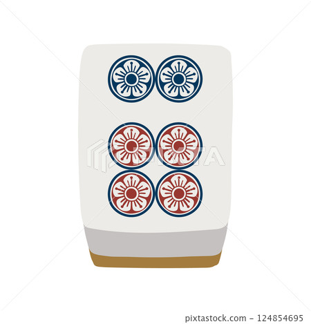 : Hand-drawn illustration of a mahjong tile, six-piece 124854695