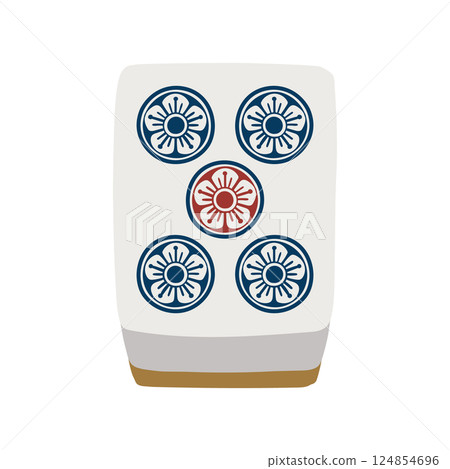 五塊麻將牌的手繪插圖 124854696