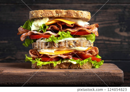 Double BLT sandwich with cheese Double BLT sandwich with cheese 124854823