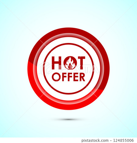 Hot offer icon design illustration. Hot sale, Hot offer label sign symbol, Button design 124855006