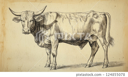 animal, cow, sketch 124855078