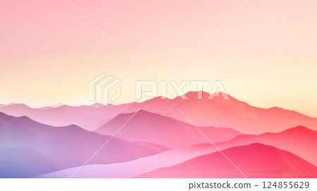 Soft pastel colors dominate a mountain range at sunset, creating a dreamy and surreal landscape, perfect for backgrounds and nature themed projects 124855629