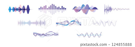 Sound Waves and Frequency Audio Waveform Vector Set 124855888