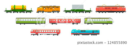 Wagon and Train as Railway Engine and Vehicle Vector Set 124855890