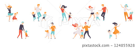 Parents Dancing with Their Children Moving Body Vector Set 124855928
