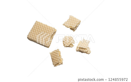 Wafer biscuit crumbled into pieces isolated on white background 124855972