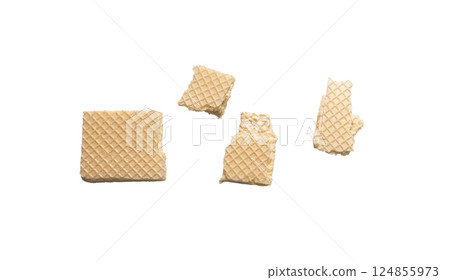 Wafer biscuit crumbled into pieces isolated on white background 124855973