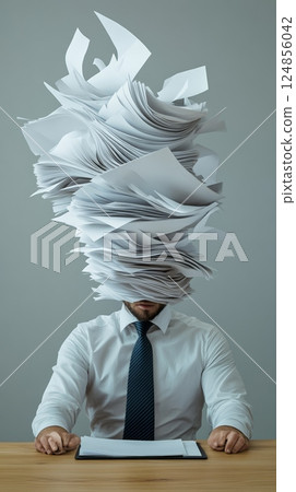 Office worker overwhelmed by paperwork... - Stock Illustration ...