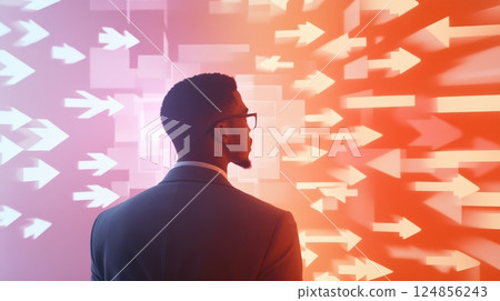 Young businessman facing a tough career decision, navigating various opportunities while grappling with job insecurity and fear of better options 124856243