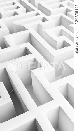 Complex white labyrinth representing career choices, symbolizing the fear of better options - fobo - and the challenges of decision making in professional life, creating a sense of job insecurity 124856342