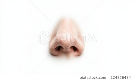 Human nose breathing, highlighting the senses of smell and beauty against a clean white background, representing concepts of rhinoplasty and cosmetic surgery in detail 124856484