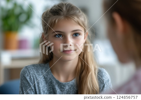 Mother and daughter share a deep conversation in their cozy living room 124856757
