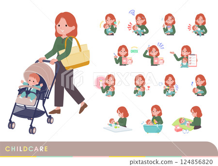 一組紅頭髮的女人照顧嬰兒 一組紅頭髮的女人照顧嬰兒 124856820