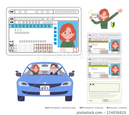 Set of red-haired women getting a driver's license 124856828
