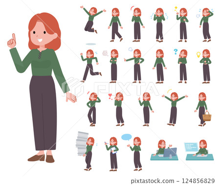 Set of red-haired women expressing various emotions 124856829
