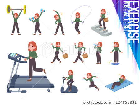 一組紅頭髮的女人在鍛鍊和運動 一組紅頭髮的女人在鍛鍊和運動 124856831