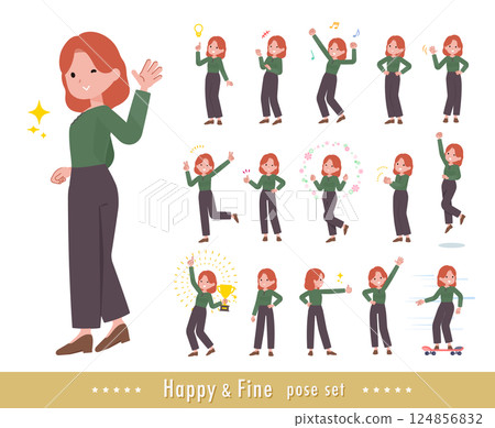 Set of red-haired women doing cheerful poses 124856832