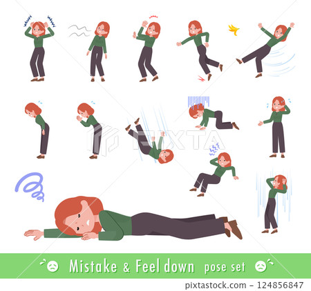 A set of red-haired women expressing failure and depression 124856847