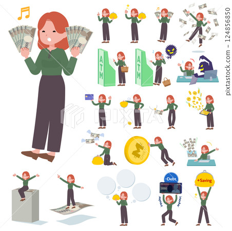 Set of red-haired women regarding money and finances 124856850