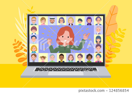 一組紅頭髮的女人在網路上演講 一組紅頭髮的女人在網路上演講 124856854