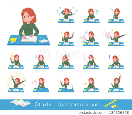 Set of red-haired women studying Set of red-haired women studying 124856868