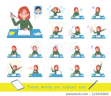 Set of red-haired women studying on tablet devices 124856869
